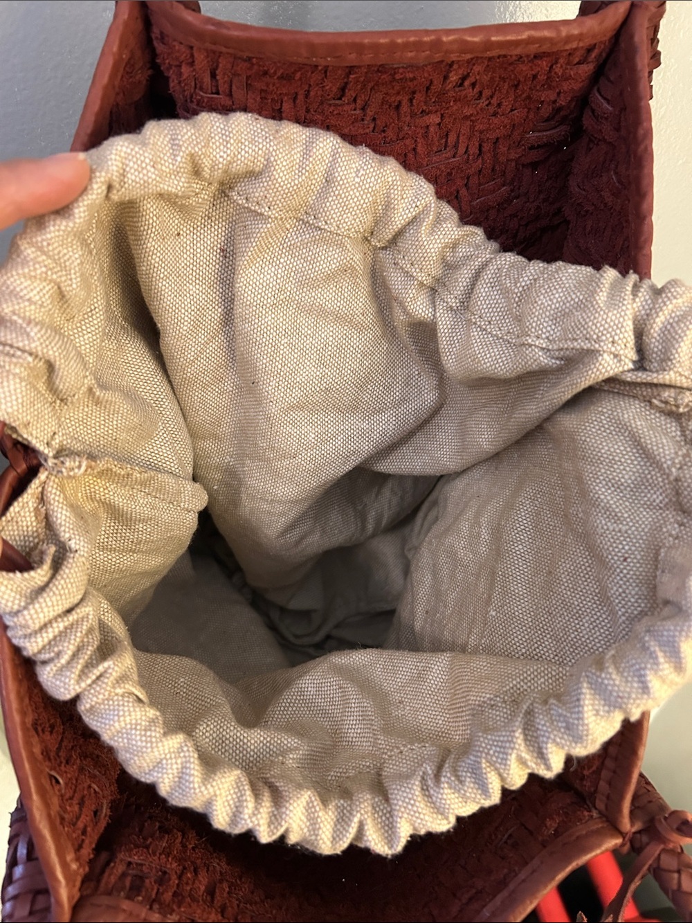 Genuine Leather Woven Tote Bag - Red Brown/Burgundy - Picture 3 of 5